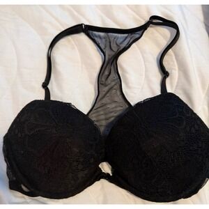 Victoria's Secret Black Lace Front Close Racerback Push Up‎ Bra 34C
